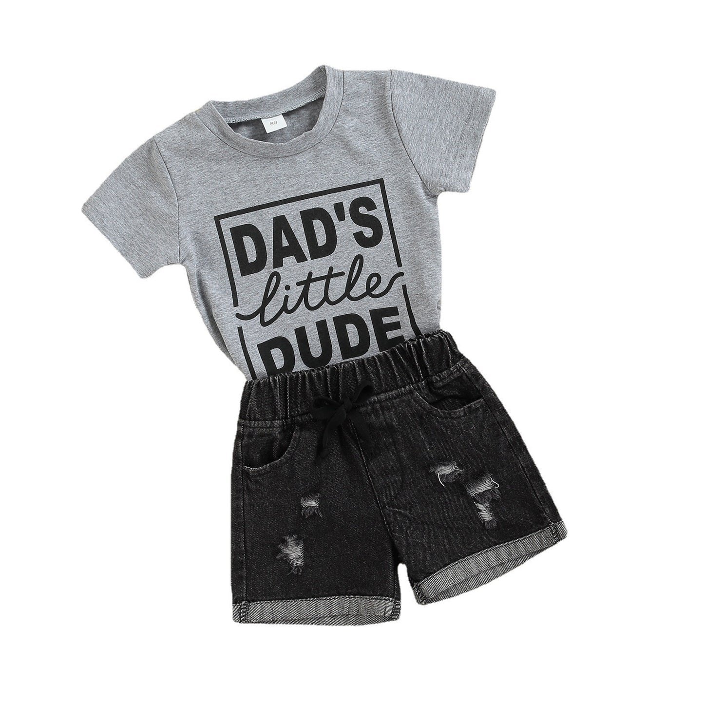 Foreign Trade Children's Clothing Wholesale Father's Day Children's Suit Boys Short-sleeved Letter T-shirt Denim Shorts Two-piece Set In Stock