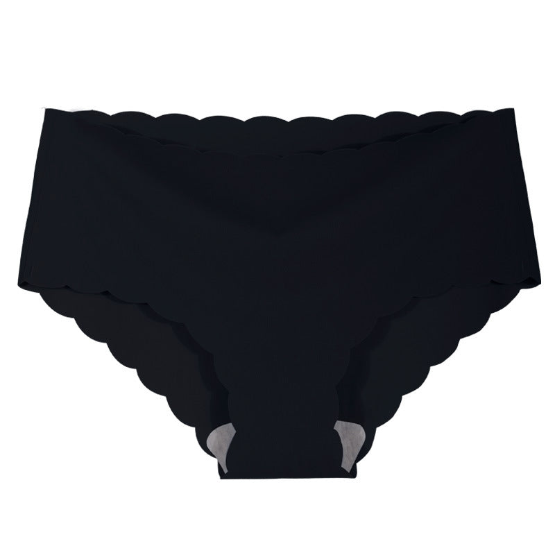 Ice Silk Seamless Ultra-thin Wave Girl Underwear Pure Color Breathable Large Size Low-waist One-piece Ladies Briefs