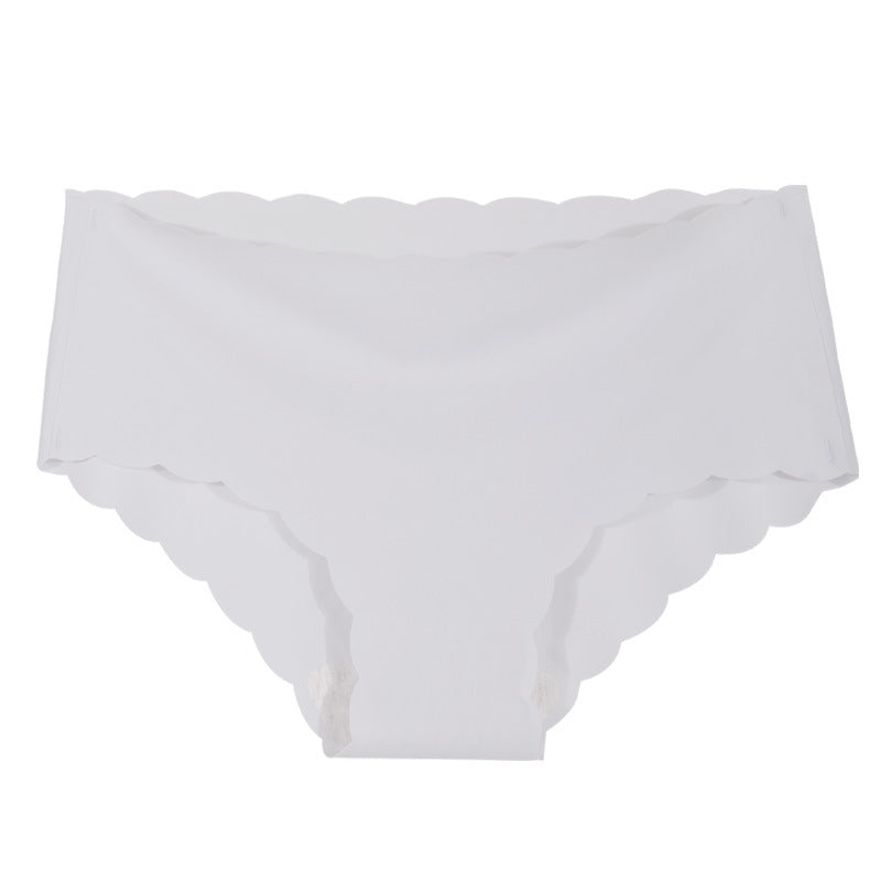 Ice Silk Seamless Ultra-thin Wave Girl Underwear Pure Color Breathable Large Size Low-waist One-piece Ladies Briefs