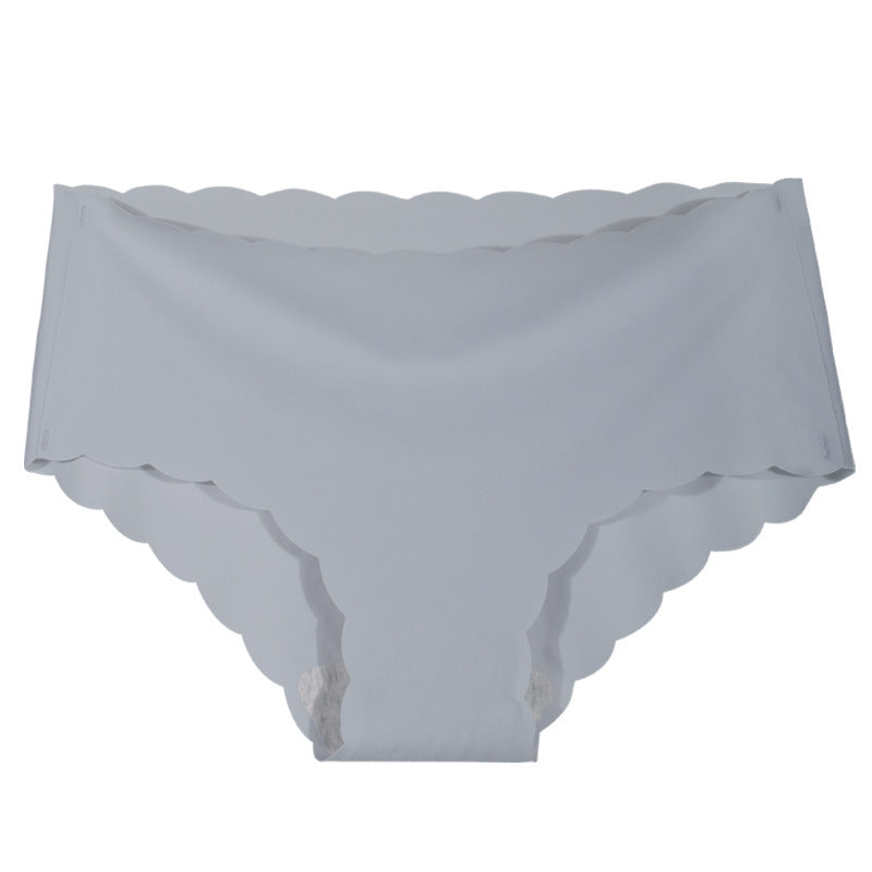 Ice Silk Seamless Ultra-thin Wave Girl Underwear Pure Color Breathable Large Size Low-waist One-piece Ladies Briefs