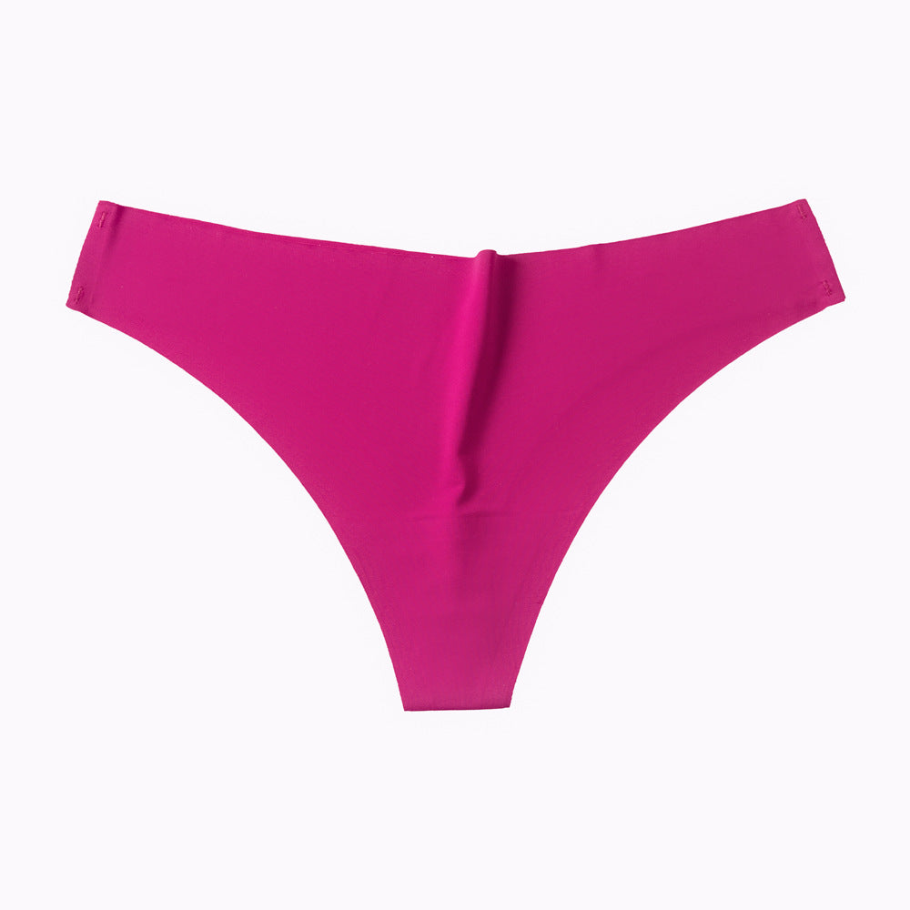 One Piece Ice Silk Seamless Solid Color Ladies Underwear Sexy Breathable Foreign Trade Mid-waist Seamless Large Size Thong
