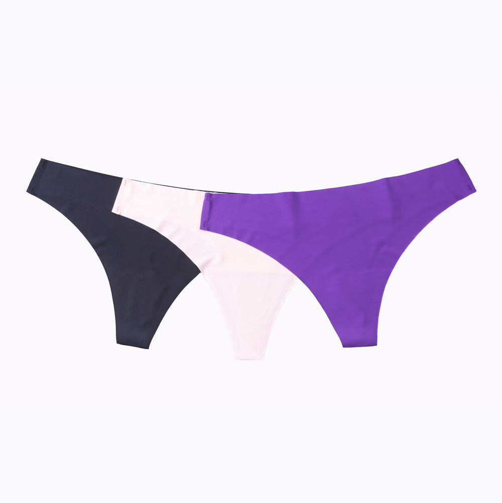 One Piece Ice Silk Seamless Solid Color Ladies Underwear Sexy Breathable Foreign Trade Mid-waist Seamless Large Size Thong