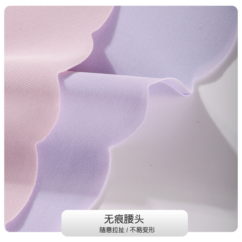 Ice Silk Seamless Ultra-thin Wave Girl Underwear Pure Color Breathable Large Size Low-waist One-piece Ladies Briefs