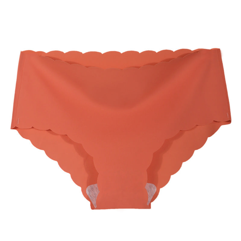 Ice Silk Seamless Ultra-thin Wave Girl Underwear Pure Color Breathable Large Size Low-waist One-piece Ladies Briefs