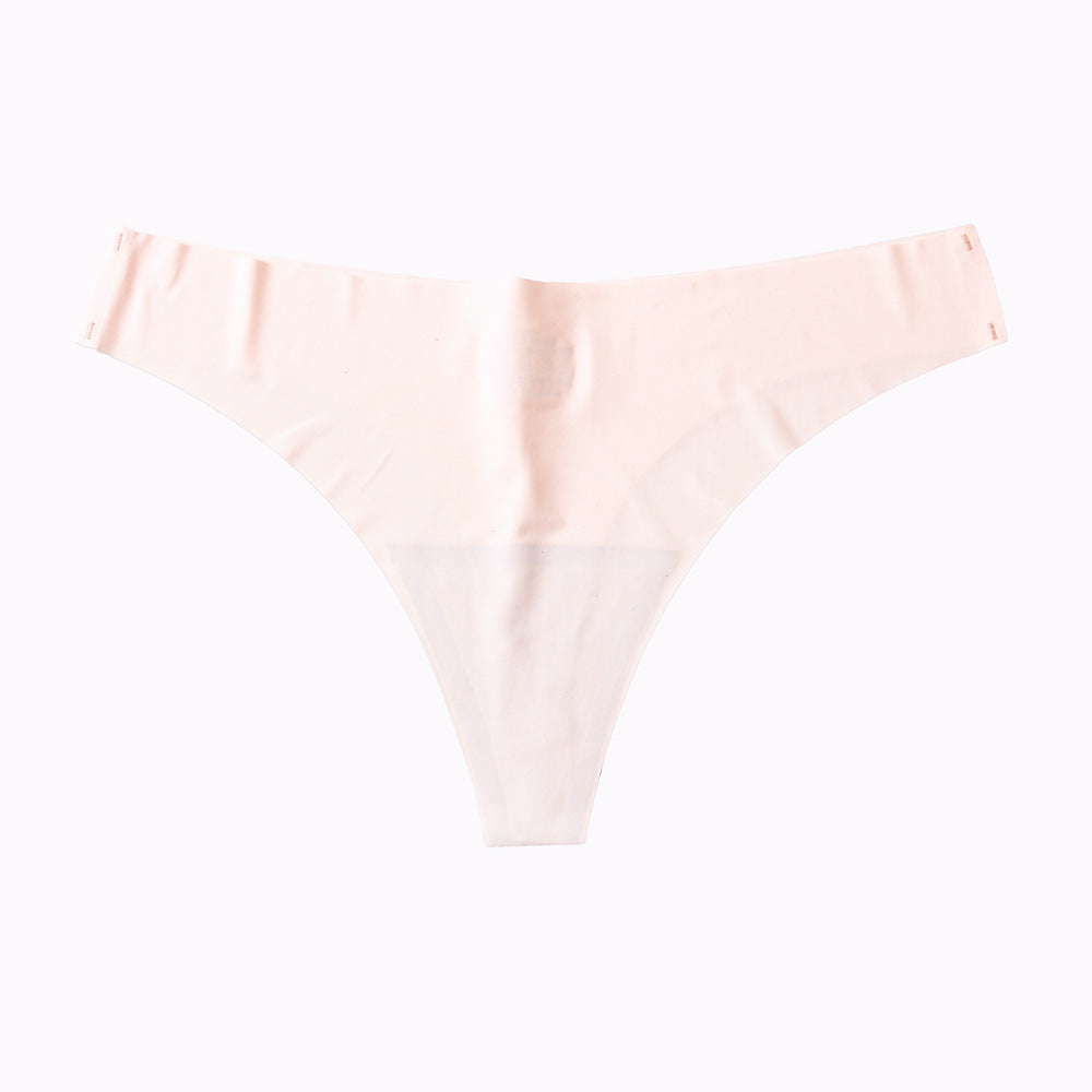 One Piece Ice Silk Seamless Solid Color Ladies Underwear Sexy Breathable Foreign Trade Mid-waist Seamless Large Size Thong