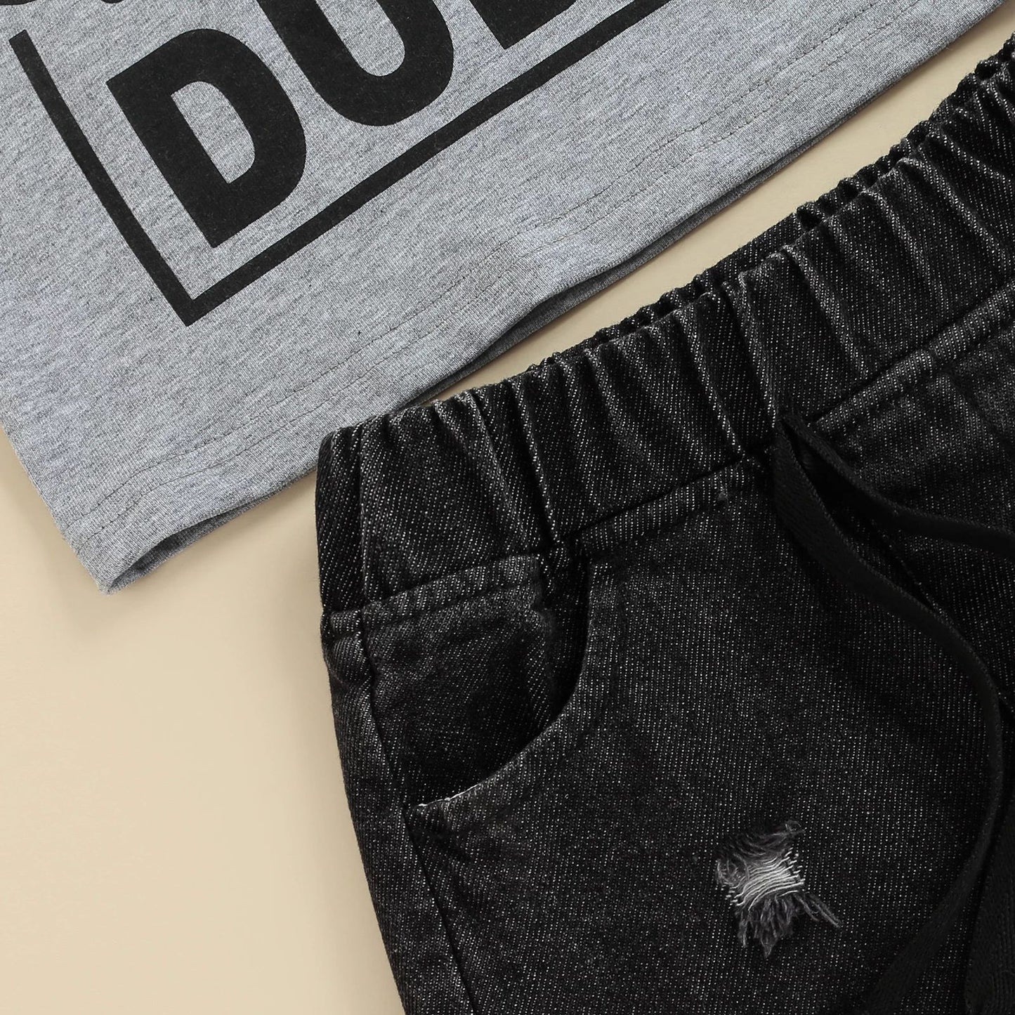 Foreign Trade Children's Clothing Wholesale Father's Day Children's Suit Boys Short-sleeved Letter T-shirt Denim Shorts Two-piece Set In Stock