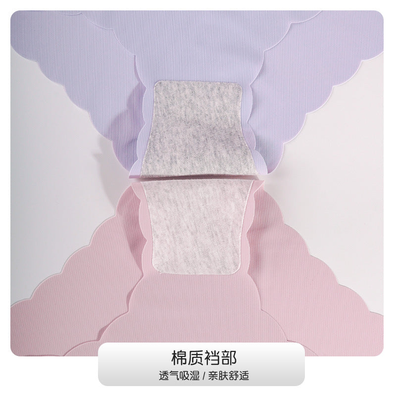 Ice Silk Seamless Ultra-thin Wave Girl Underwear Pure Color Breathable Large Size Low-waist One-piece Ladies Briefs