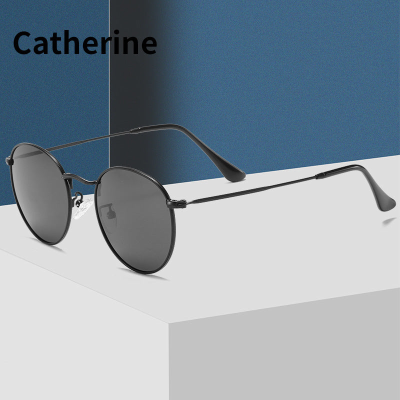 Classic Round Frame Polarized Sunglasses Personality Metal Pattern Frame Sunglasses Factory Direct Supply