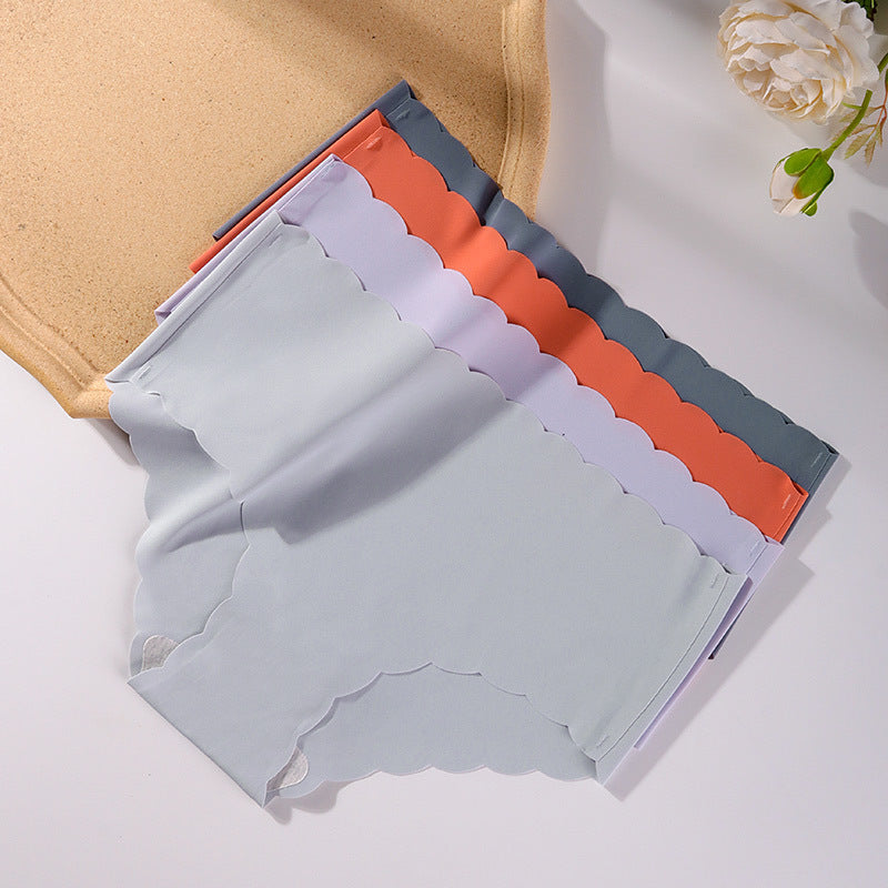 Ice Silk Seamless Ultra-thin Wave Girl Underwear Pure Color Breathable Large Size Low-waist One-piece Ladies Briefs