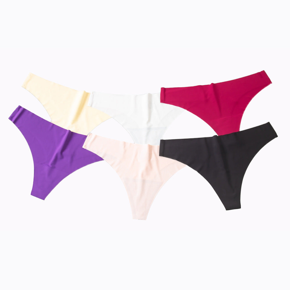 One Piece Ice Silk Seamless Solid Color Ladies Underwear Sexy Breathable Foreign Trade Mid-waist Seamless Large Size Thong