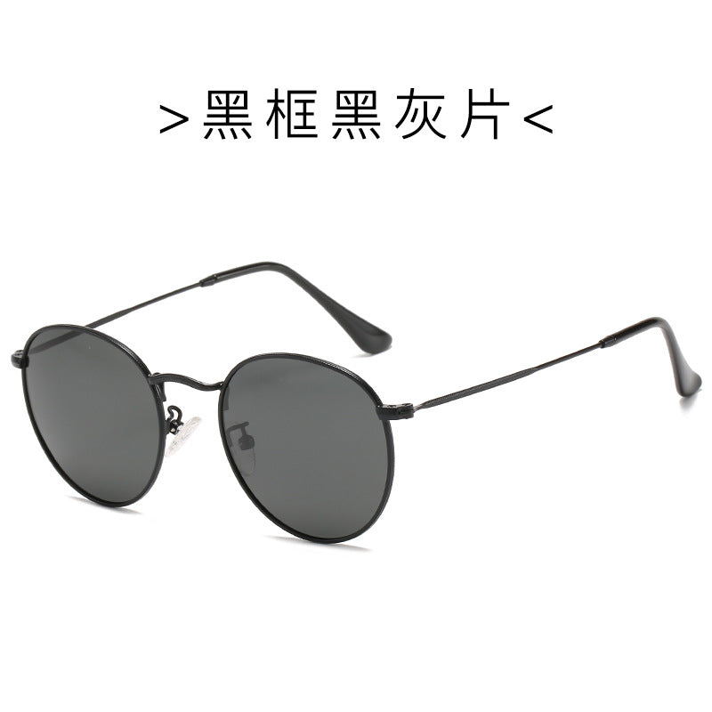 Classic Round Frame Polarized Sunglasses Personality Metal Pattern Frame Sunglasses Factory Direct Supply