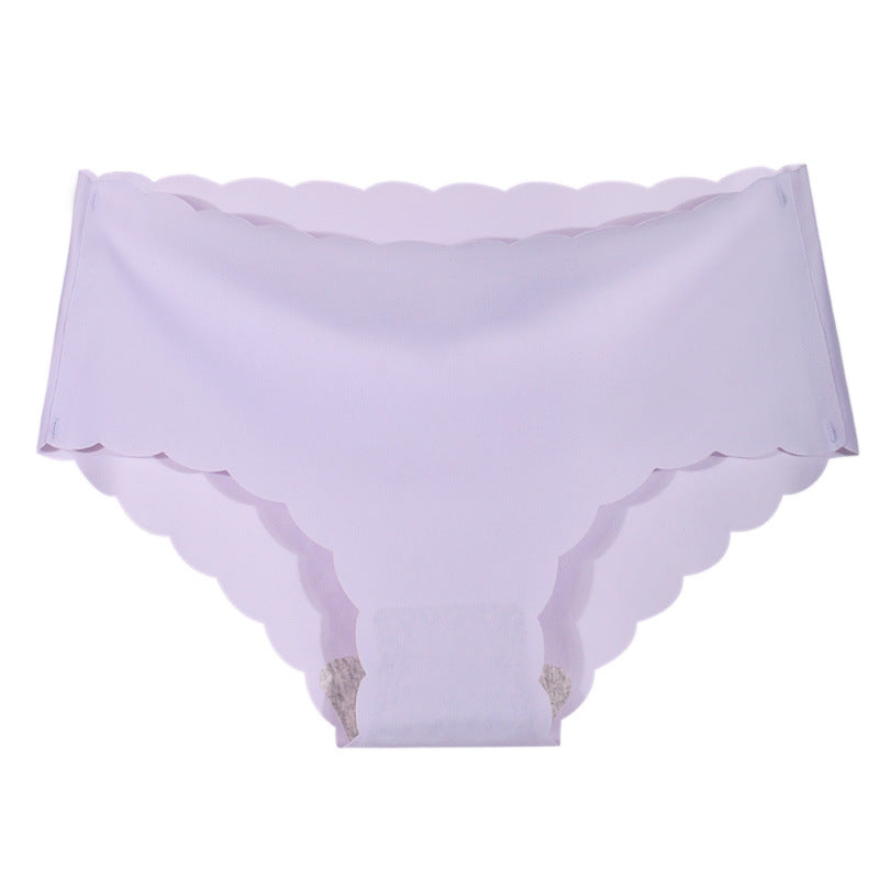 Ice Silk Seamless Ultra-thin Wave Girl Underwear Pure Color Breathable Large Size Low-waist One-piece Ladies Briefs