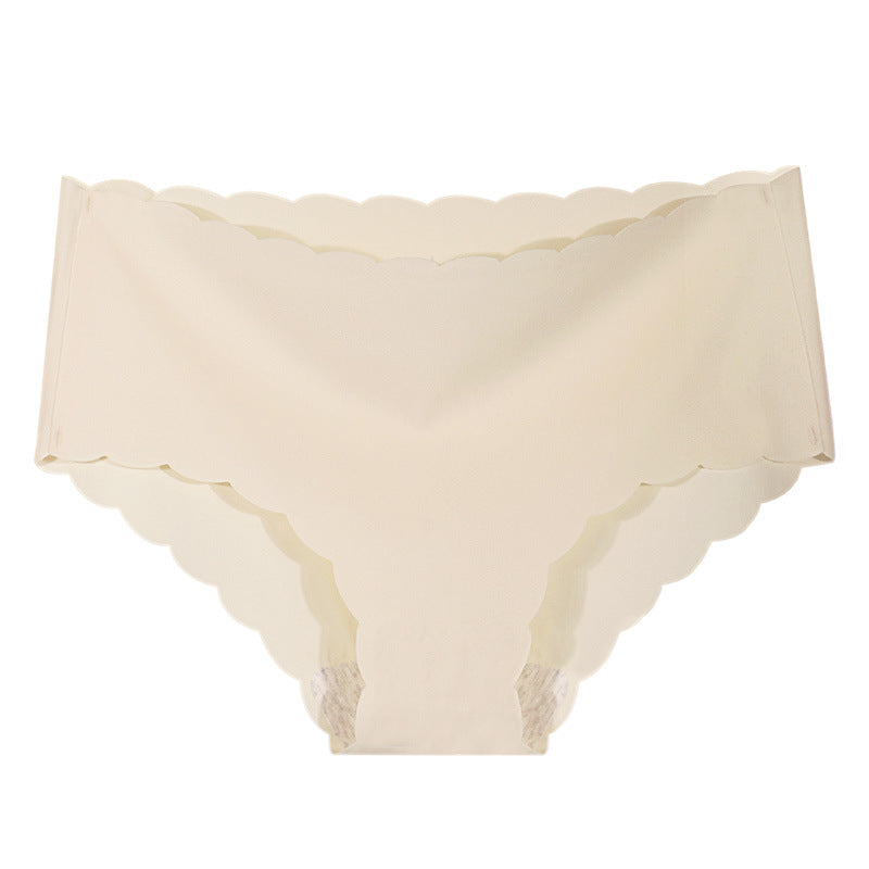 Ice Silk Seamless Ultra-thin Wave Girl Underwear Pure Color Breathable Large Size Low-waist One-piece Ladies Briefs