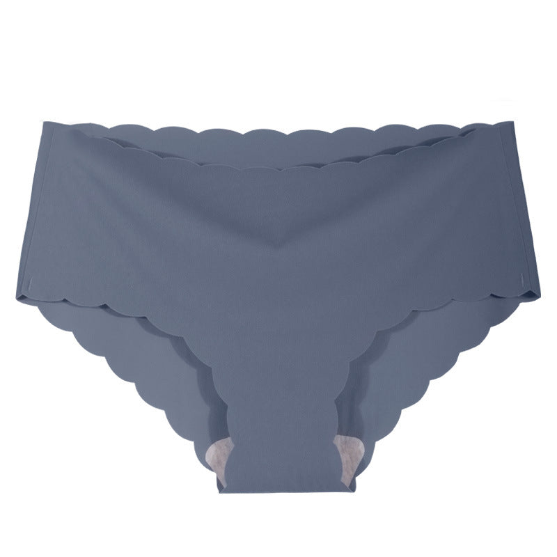 Ice Silk Seamless Ultra-thin Wave Girl Underwear Pure Color Breathable Large Size Low-waist One-piece Ladies Briefs
