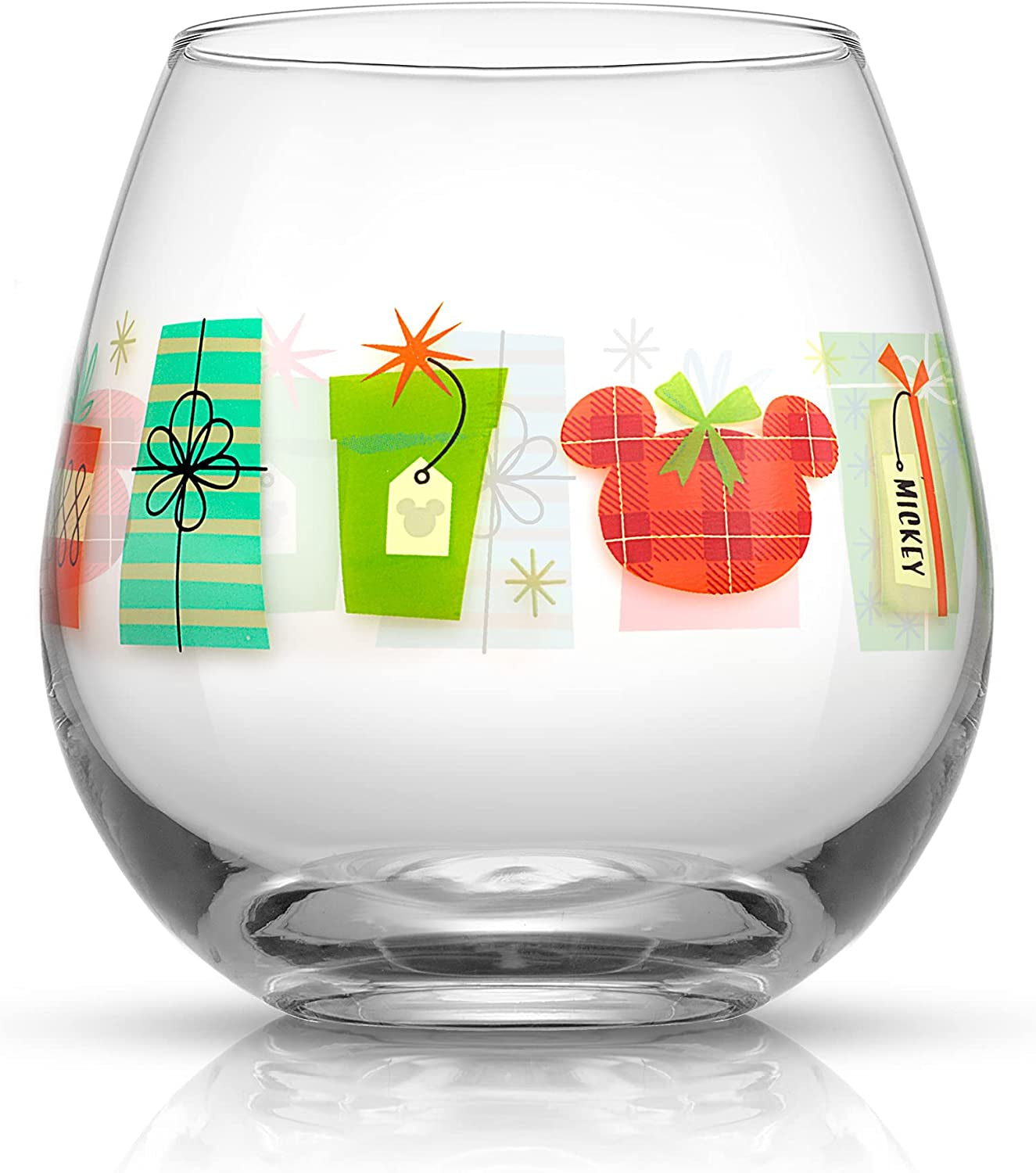 Disney Mickey Mouse Joy O Joy Stemless Wine Glasses. Set of 4 Stemless Wine Glass Drinking Glasses. Joyful Disney Gifts