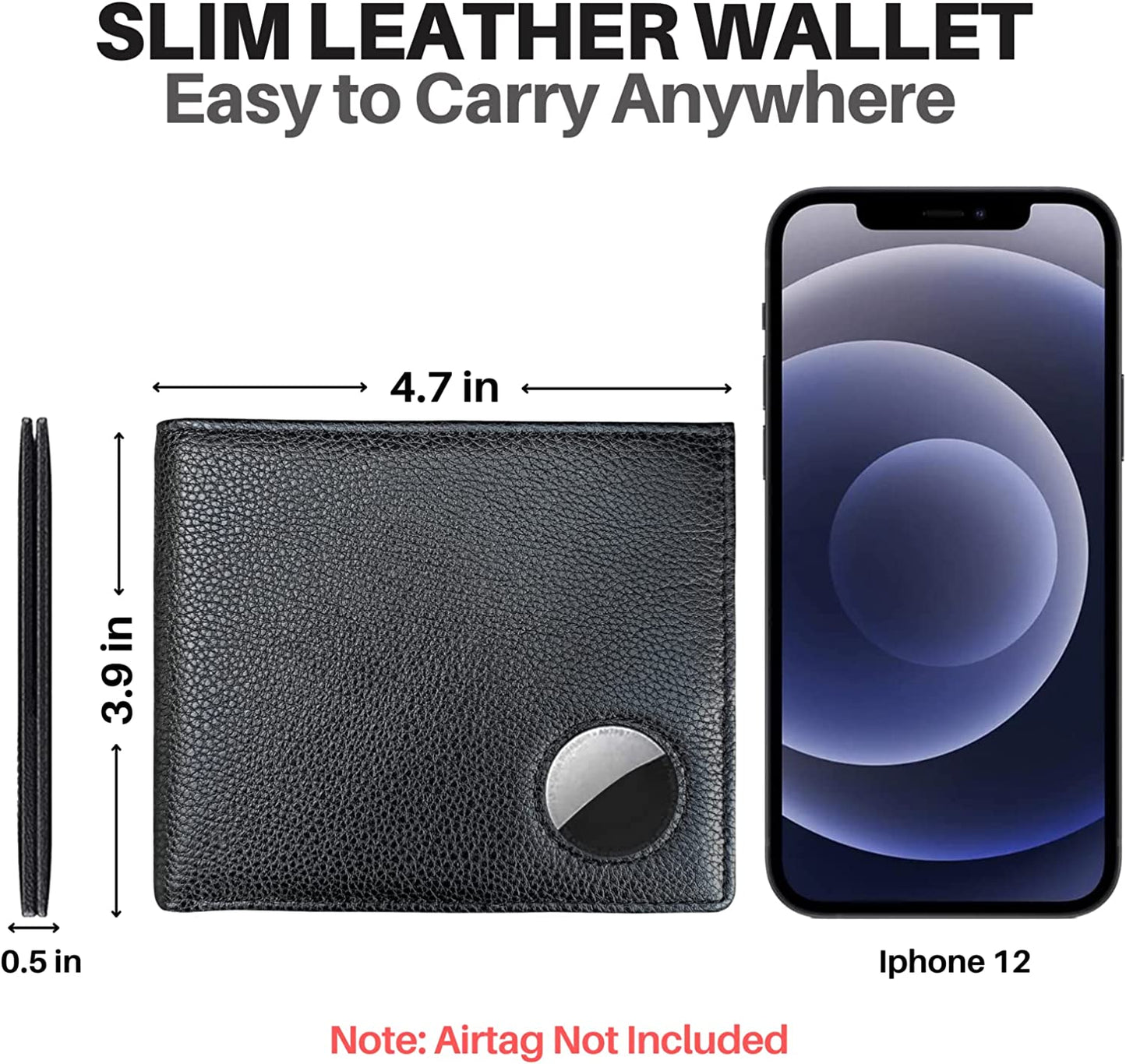 Bifold Smart Airtag Wallet with Airtag Keychain| Genuine Leather Men'S Air Tag Wallet