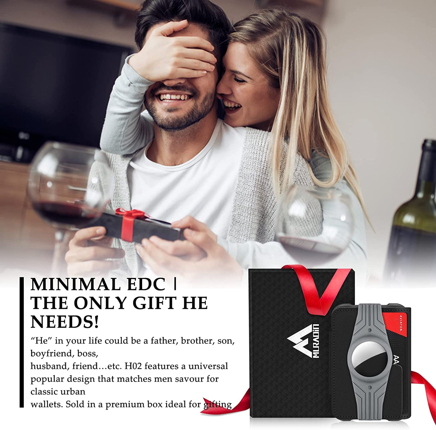 Black Front Pocket Wallet for Men Travel Tactical Bifold RFID Blocking Aluminum Metal