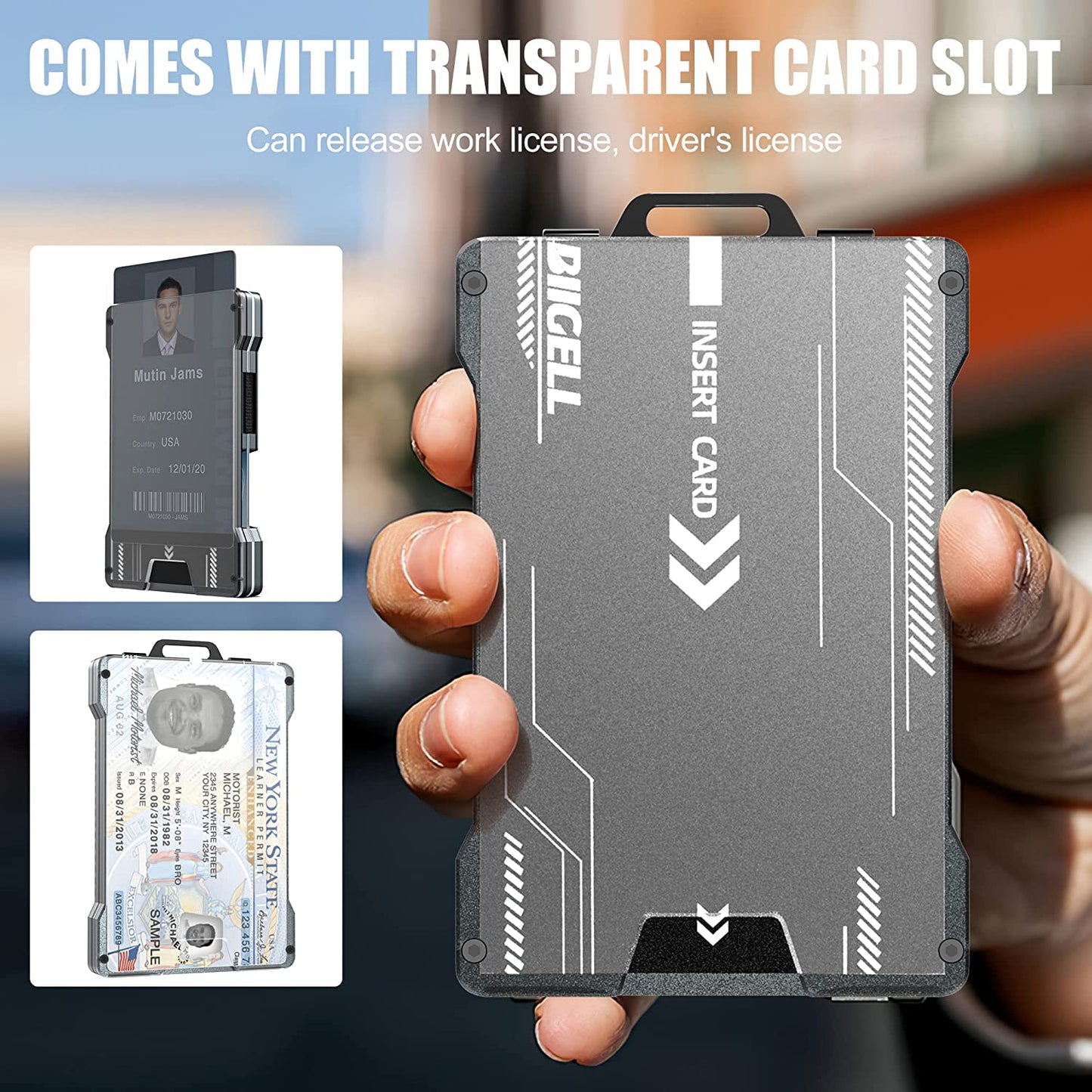 Wallet for Men - Slim Aluminum Metal Money Clip with 1 Clear Window ID Badge Holder