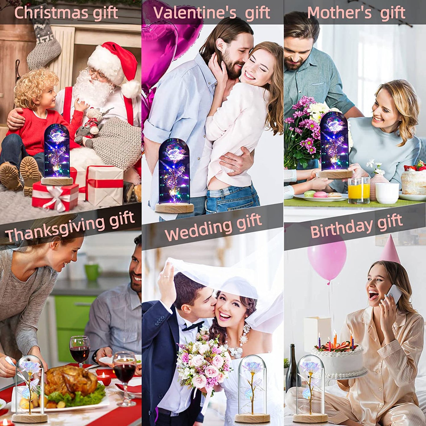 Christmas Birthday Gifts for Women Mom Her,Forever Galaxy Lighted up Rose,Preserved Colorful Artificial Flowers