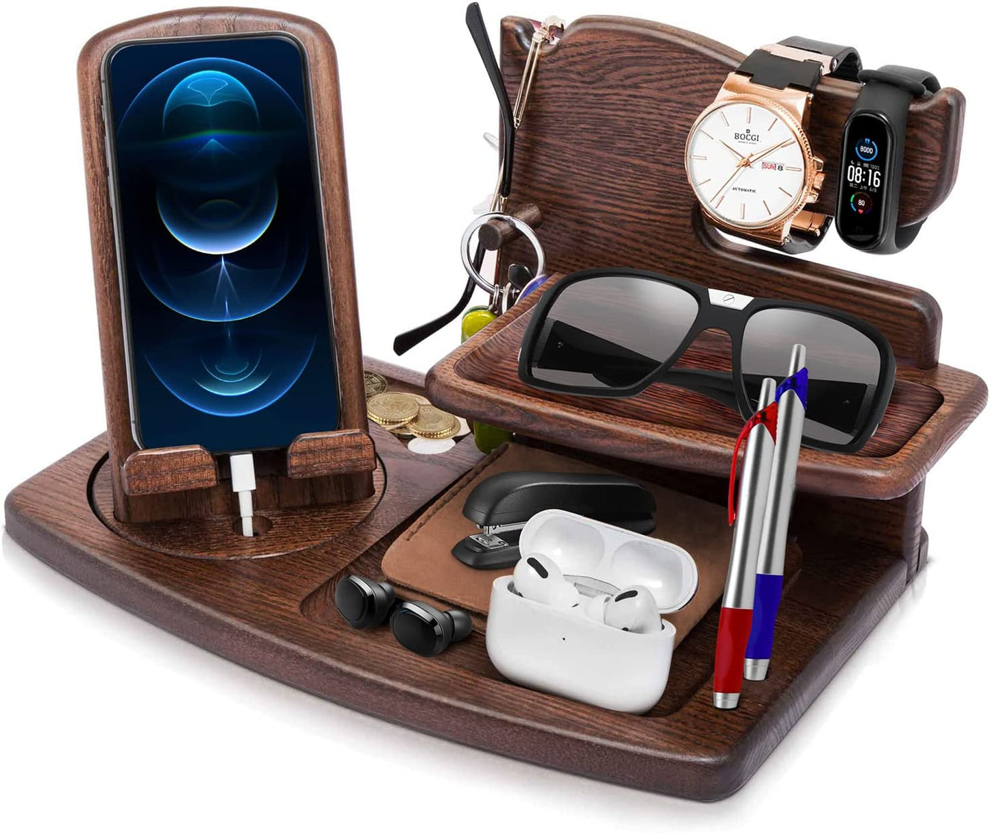 Gifts for Men Christmas Rotating Wood Docking Station Gifts for Men Bedside Organizer