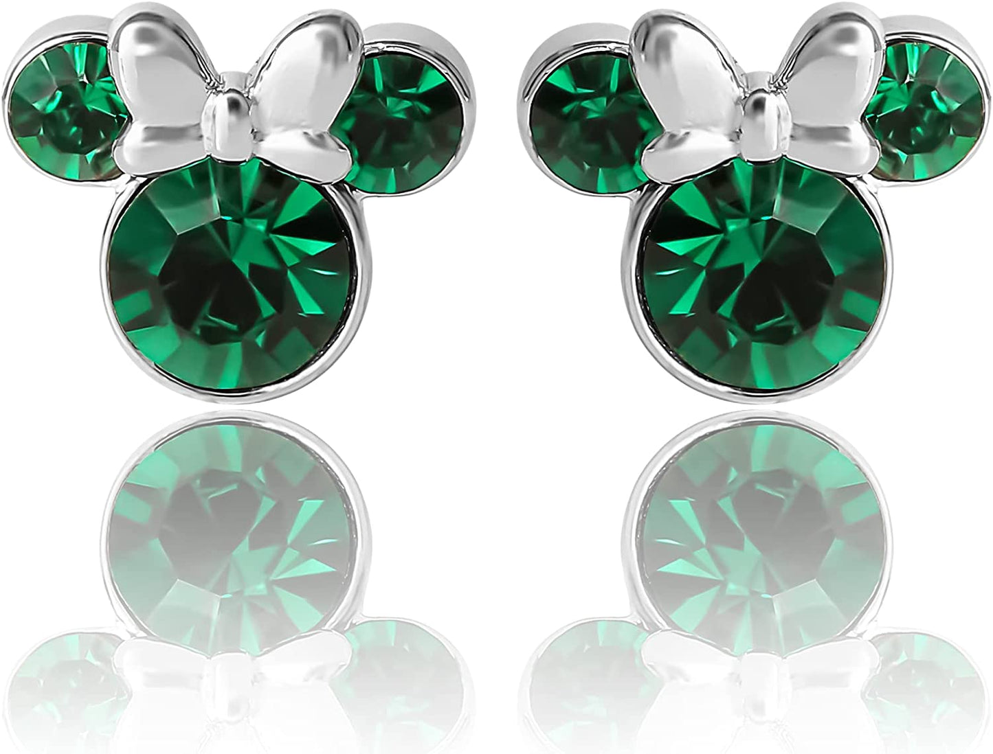 Minnie Mouse Crystal Birthstone Stud Earrings, Silver Plated, Gold Plated