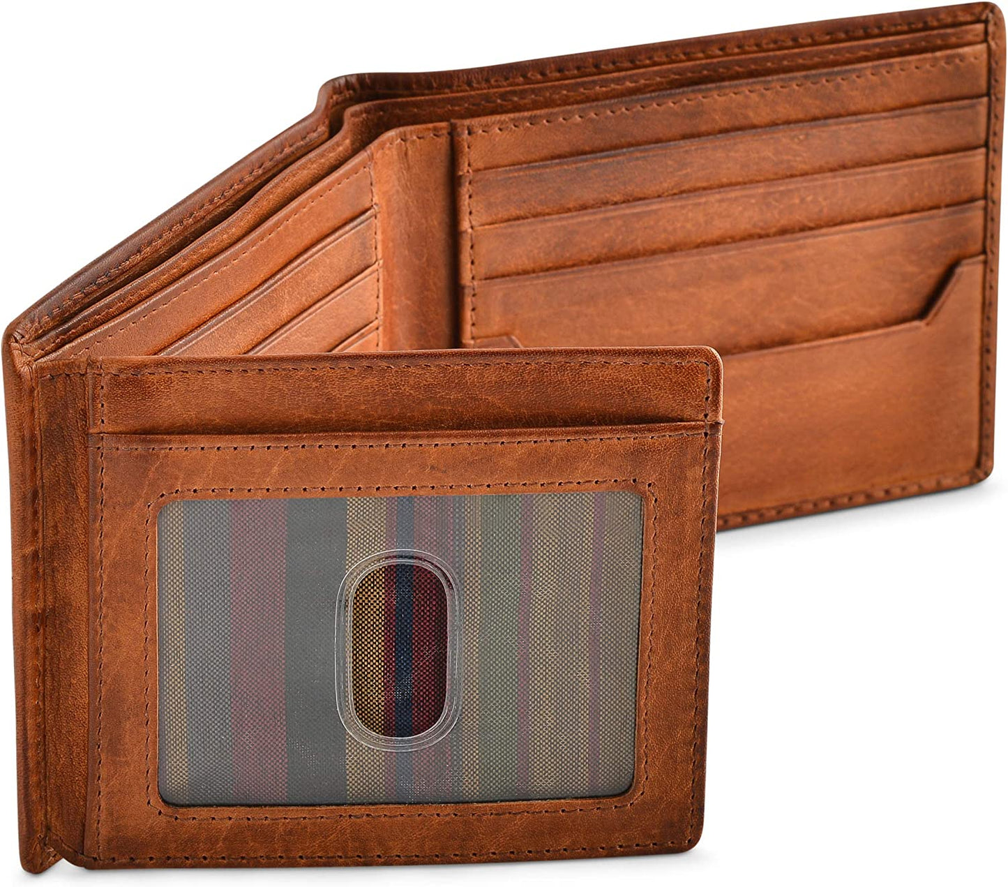 RFID Blocking Bifold Wallets for Men, Brown Full Grain Leather Credit Card Wallet