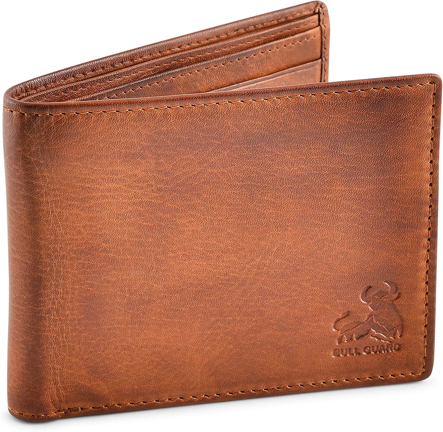 RFID Blocking Bifold Wallets for Men, Brown Full Grain Leather Credit Card Wallet