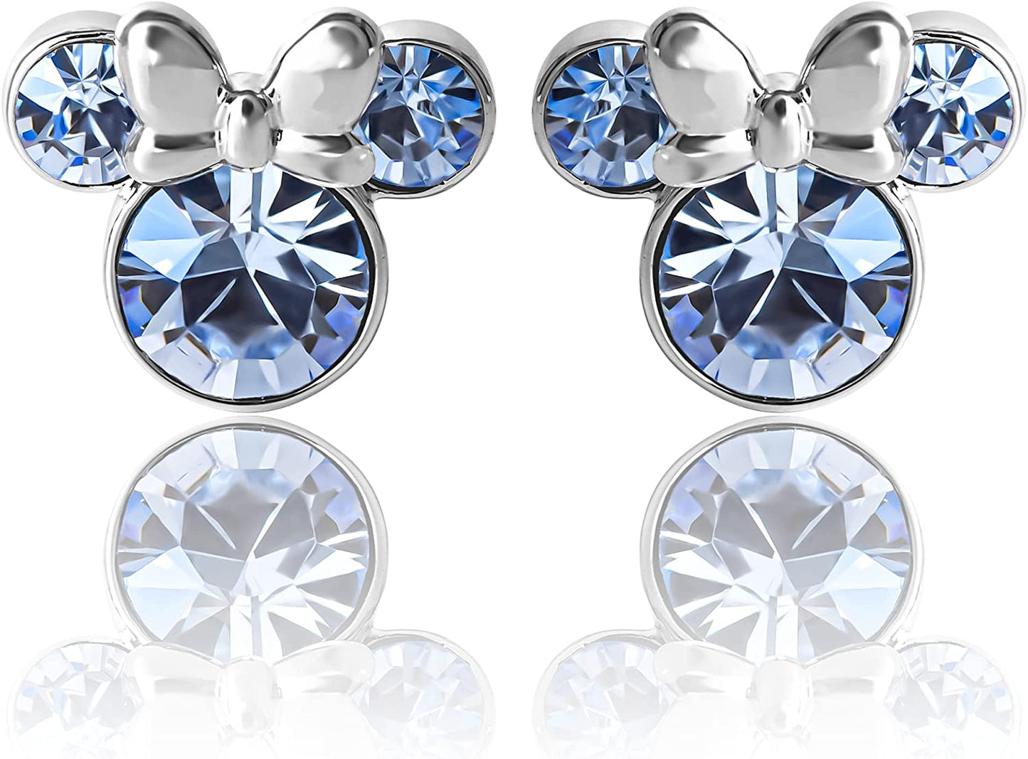 Minnie Mouse Crystal Birthstone Stud Earrings, Silver Plated, Gold Plated