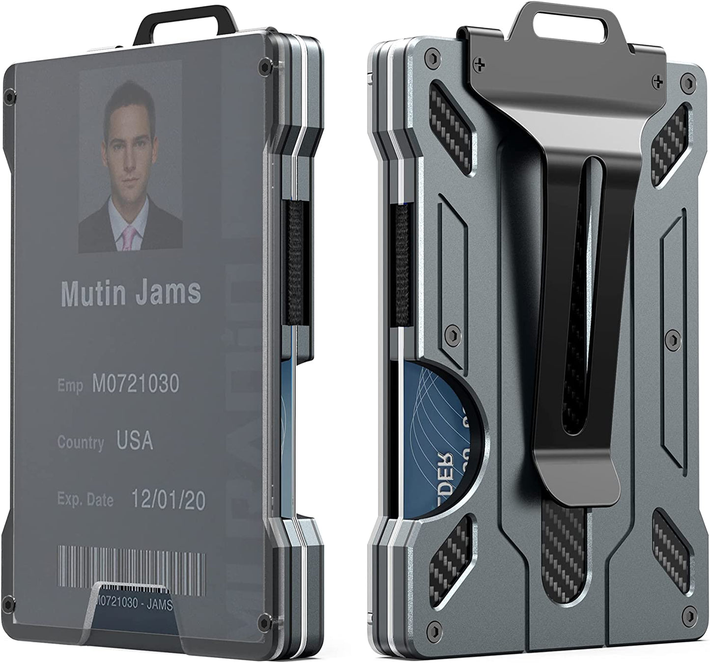 Wallet for Men - Slim Aluminum Metal Money Clip with 1 Clear Window ID Badge Holder