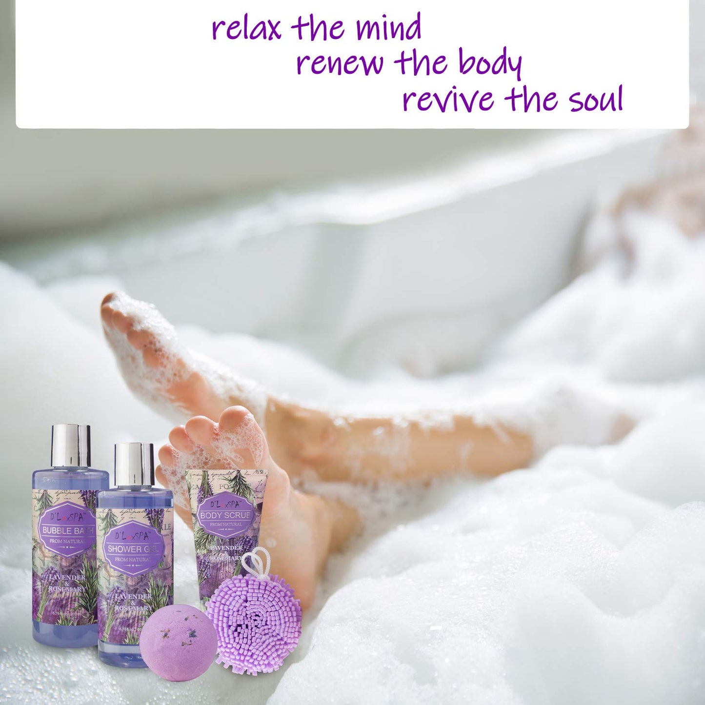 Relaxing Bath Gift Set for Women - Lavender and Rosemary Aromatherapy Basket at Home Spa Kit