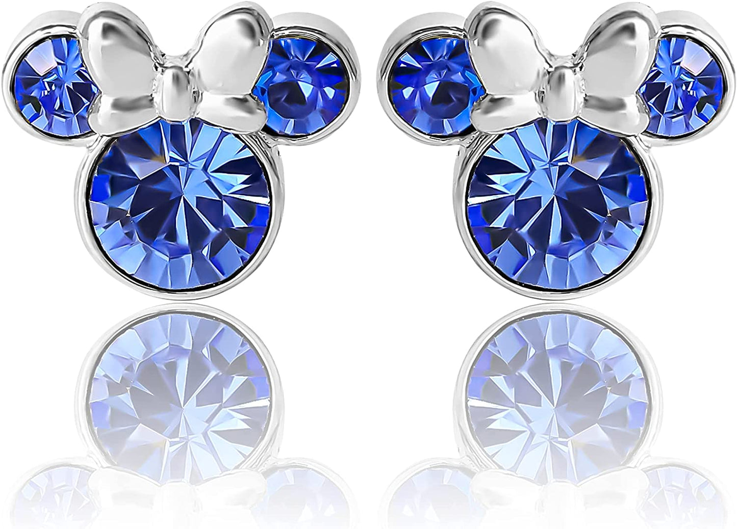 Minnie Mouse Crystal Birthstone Stud Earrings, Silver Plated, Gold Plated