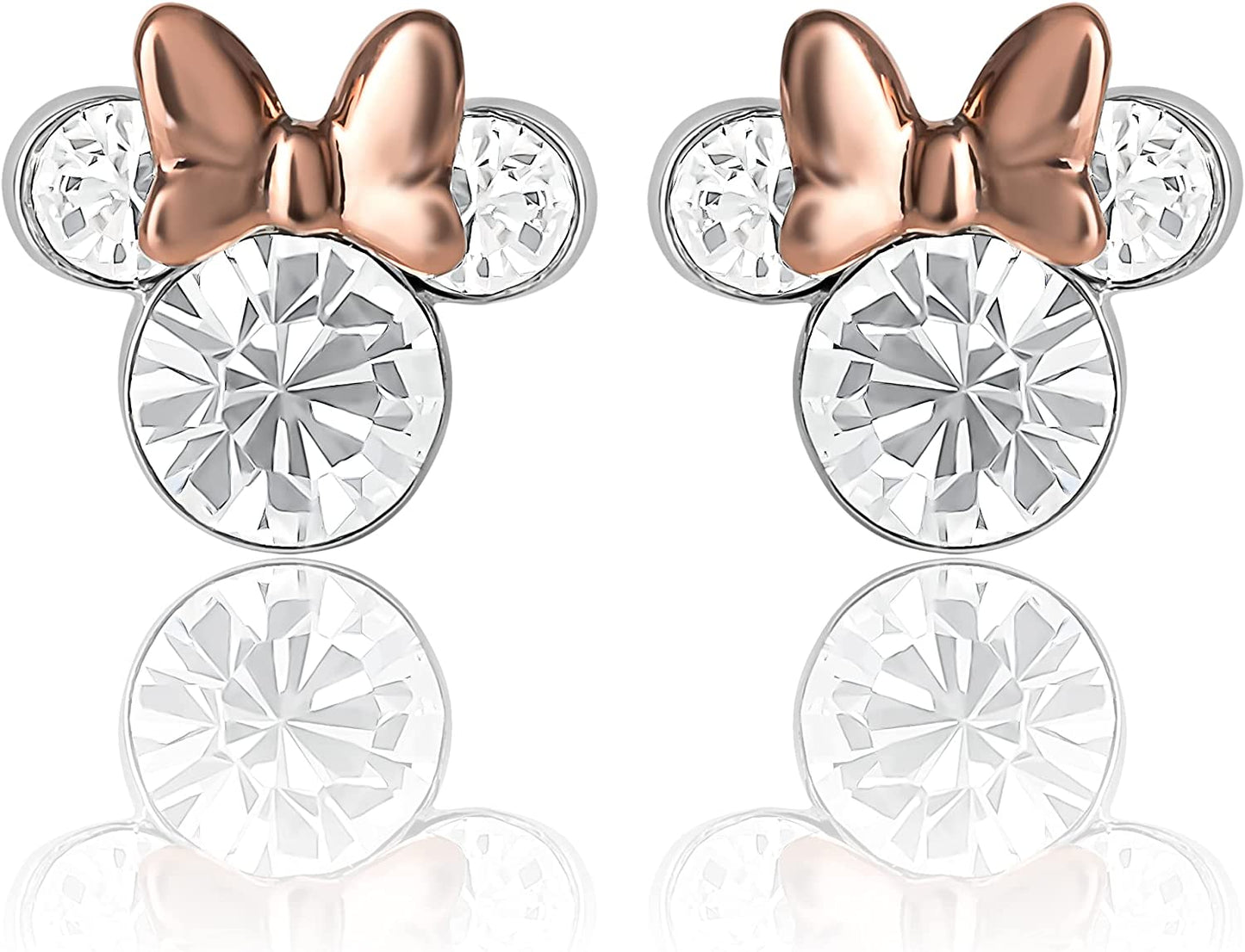 Minnie Mouse Crystal Birthstone Stud Earrings, Silver Plated, Gold Plated