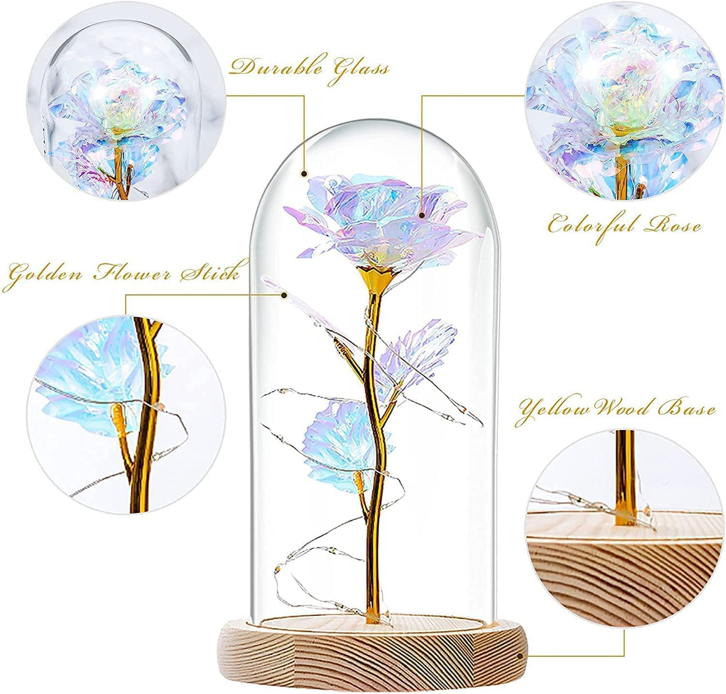 Christmas Birthday Gifts for Women Mom Her,Forever Galaxy Lighted up Rose,Preserved Colorful Artificial Flowers