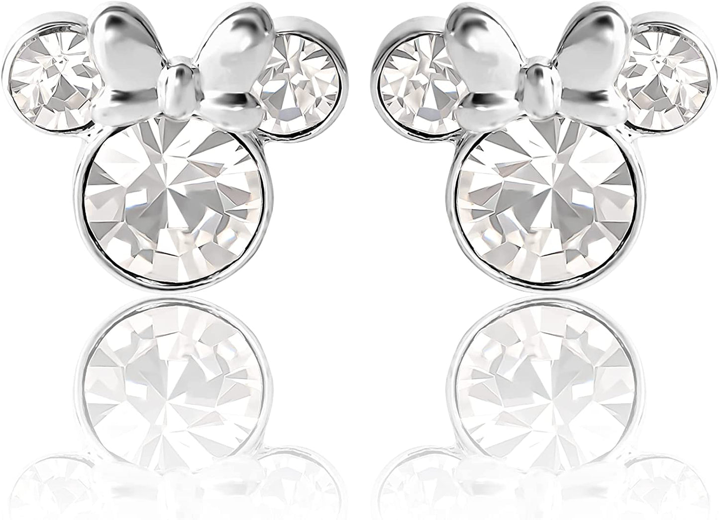 Minnie Mouse Crystal Birthstone Stud Earrings, Silver Plated, Gold Plated