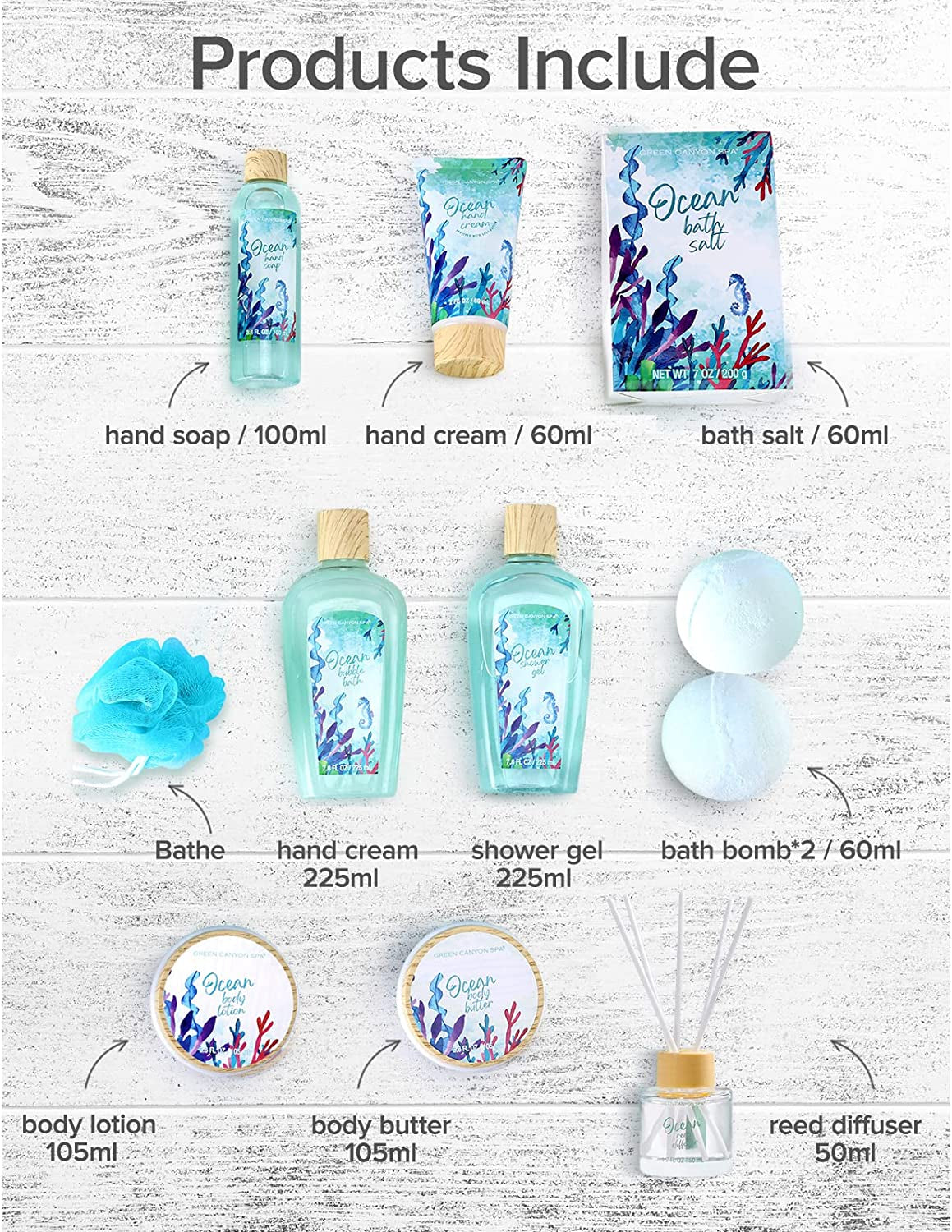 Bath Spa Gift Baskets Women - 12 Pcs Ocean Bath Gift Sets Home Holiday Spa Gift Basket