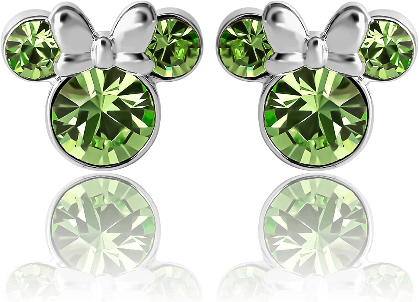 Minnie Mouse Crystal Birthstone Stud Earrings, Silver Plated, Gold Plated
