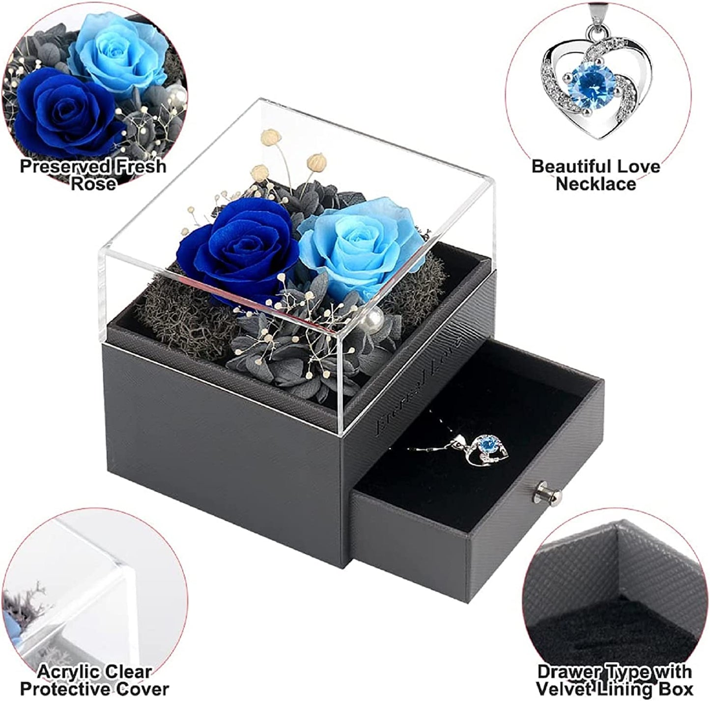 Preserved Rose, Birthday Gifts for Women Mom Girlfriend, Gifts for Mom Grandma Wife Daughter Sister, Jewelry Boxes with Necklace