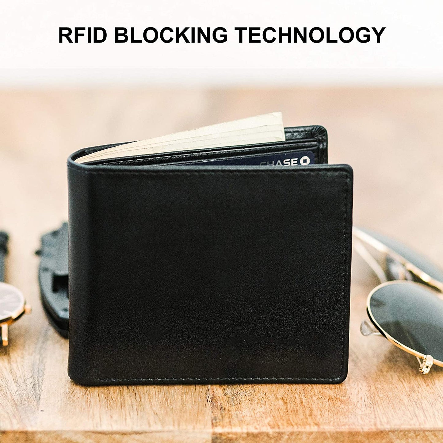 Top Grain Leather Wallet for Men, RFID Blocking | Extra Capacity Bifold Wallet with 2 ID Windows