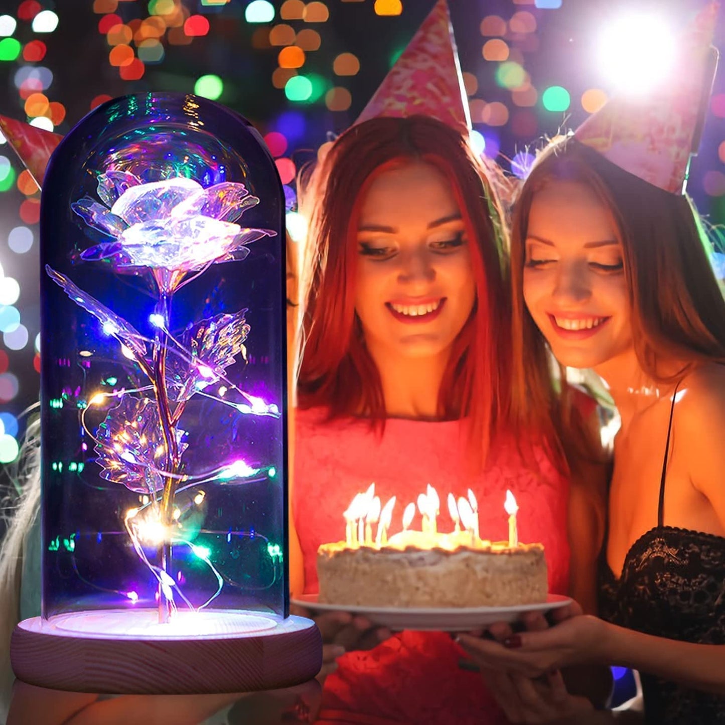 Christmas Birthday Gifts for Women Mom Her,Forever Galaxy Lighted up Rose,Preserved Colorful Artificial Flowers