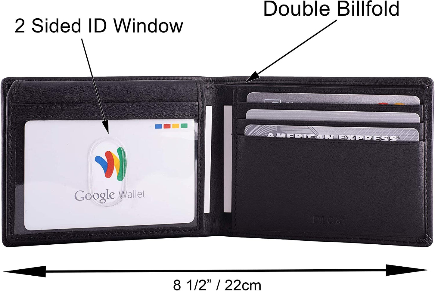 RFID Slim Leather Travel Wallet for Men Bifold Top Flip 2 ID Windows