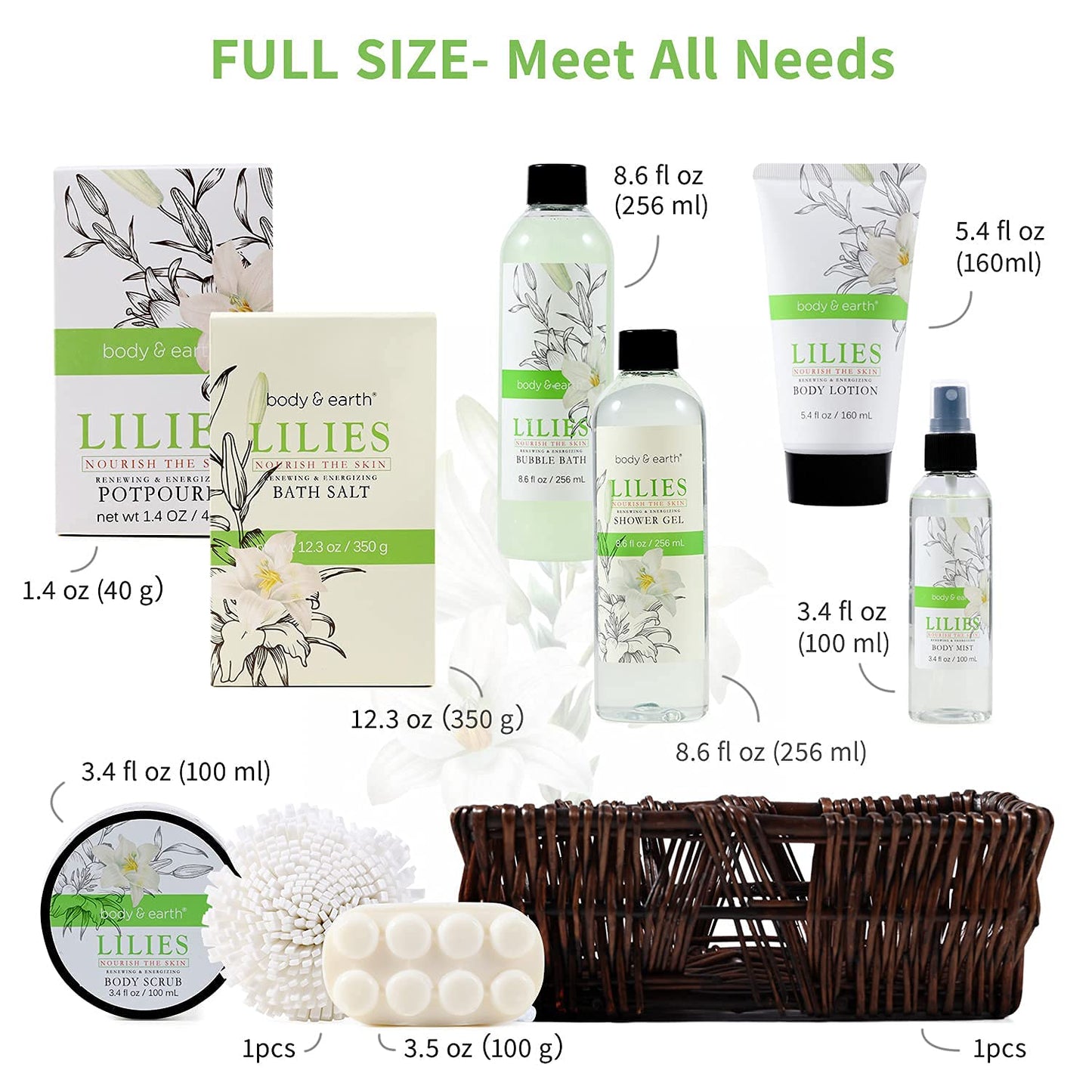 Gift Baskets for Women, Spa Basket Gifts for Women, Lily 10Pc Spa Kit Gift Set with Bubble Bath
