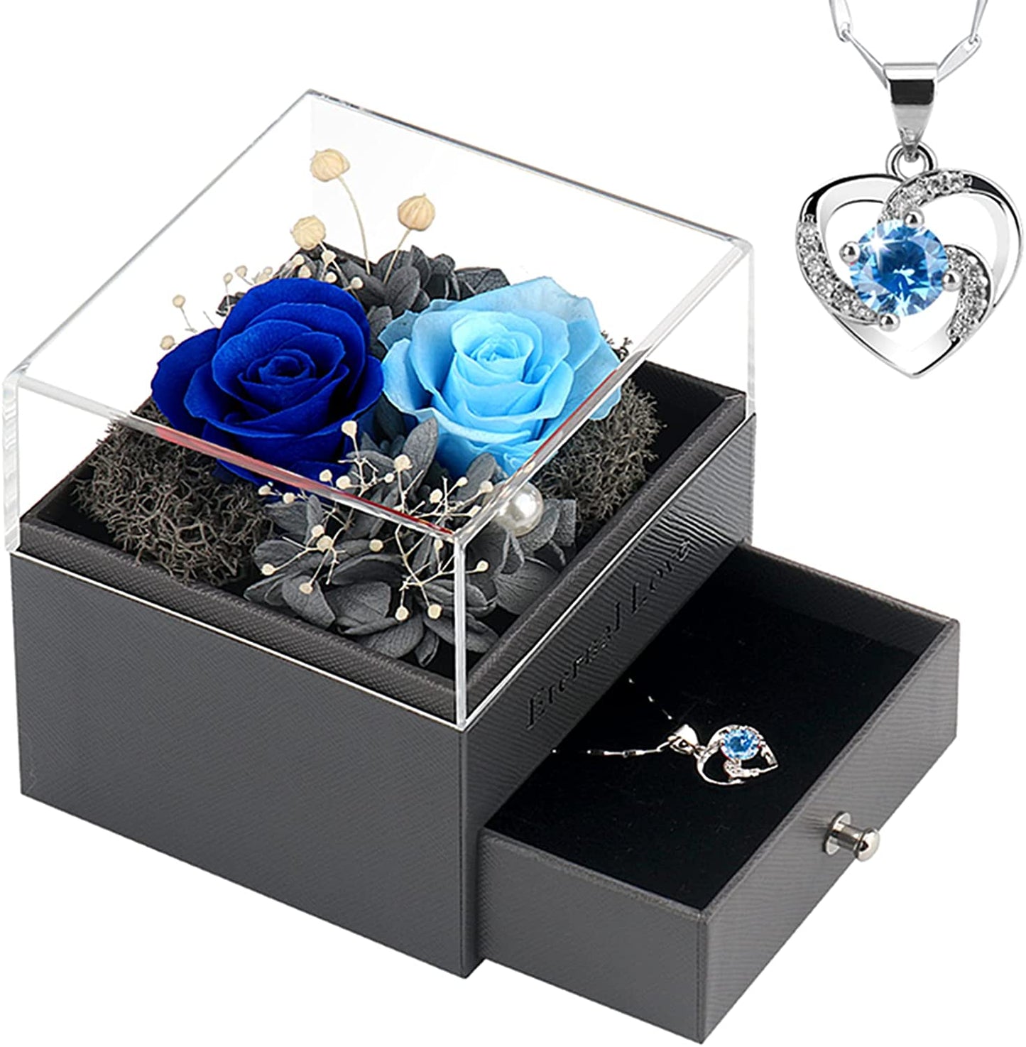 Preserved Rose, Birthday Gifts for Women Mom Girlfriend, Gifts for Mom Grandma Wife Daughter Sister, Jewelry Boxes with Necklace