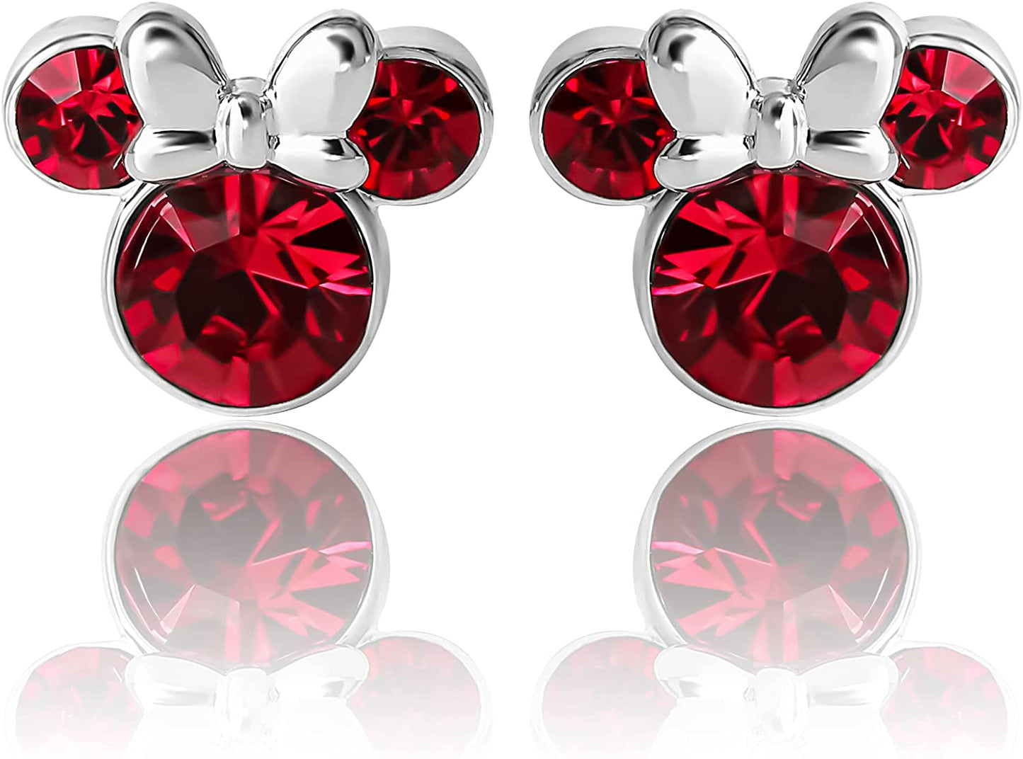 Minnie Mouse Crystal Birthstone Stud Earrings, Silver Plated, Gold Plated