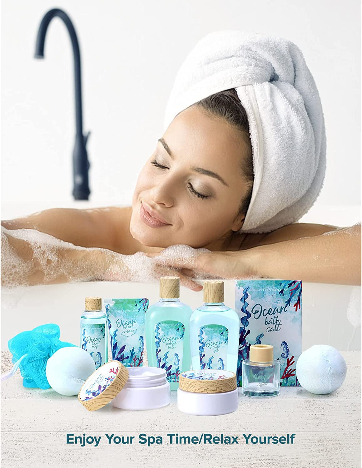 Bath Spa Gift Baskets Women - 12 Pcs Ocean Bath Gift Sets Home Holiday Spa Gift Basket