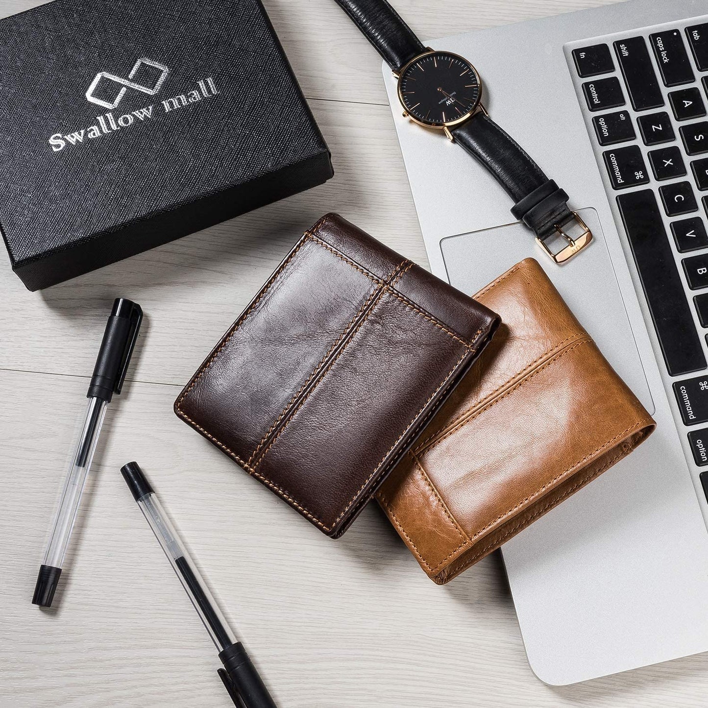 Men's Wallet RFID Genuine Leather Bifold Wallets for Men, ID Window 16 Card Holders Gift Box