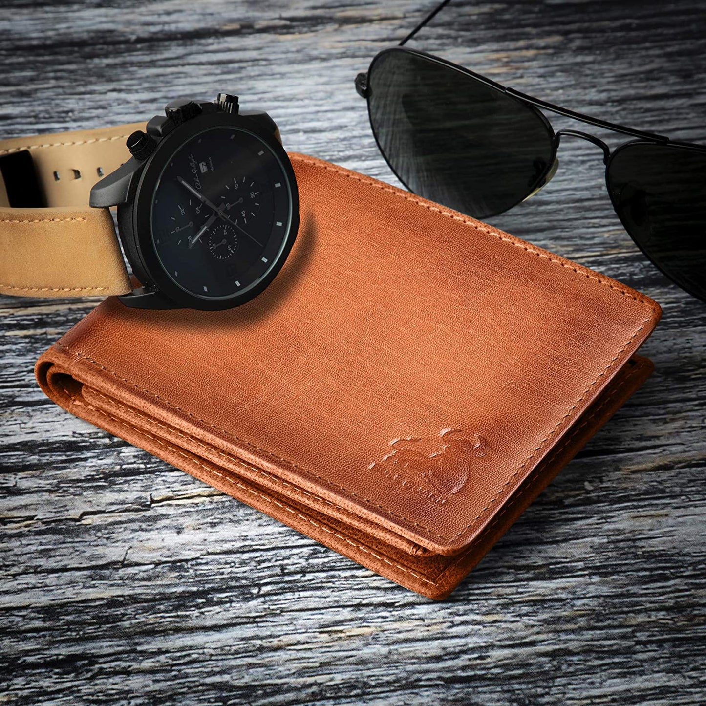 RFID Blocking Bifold Wallets for Men, Brown Full Grain Leather Credit Card Wallet