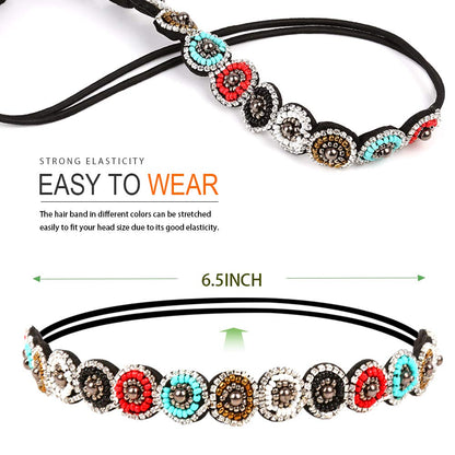 6Pcs Rhinestone Beaded Headband, Elastic Jewelry Hair Bands for Lady Women Girl Hair Accessories