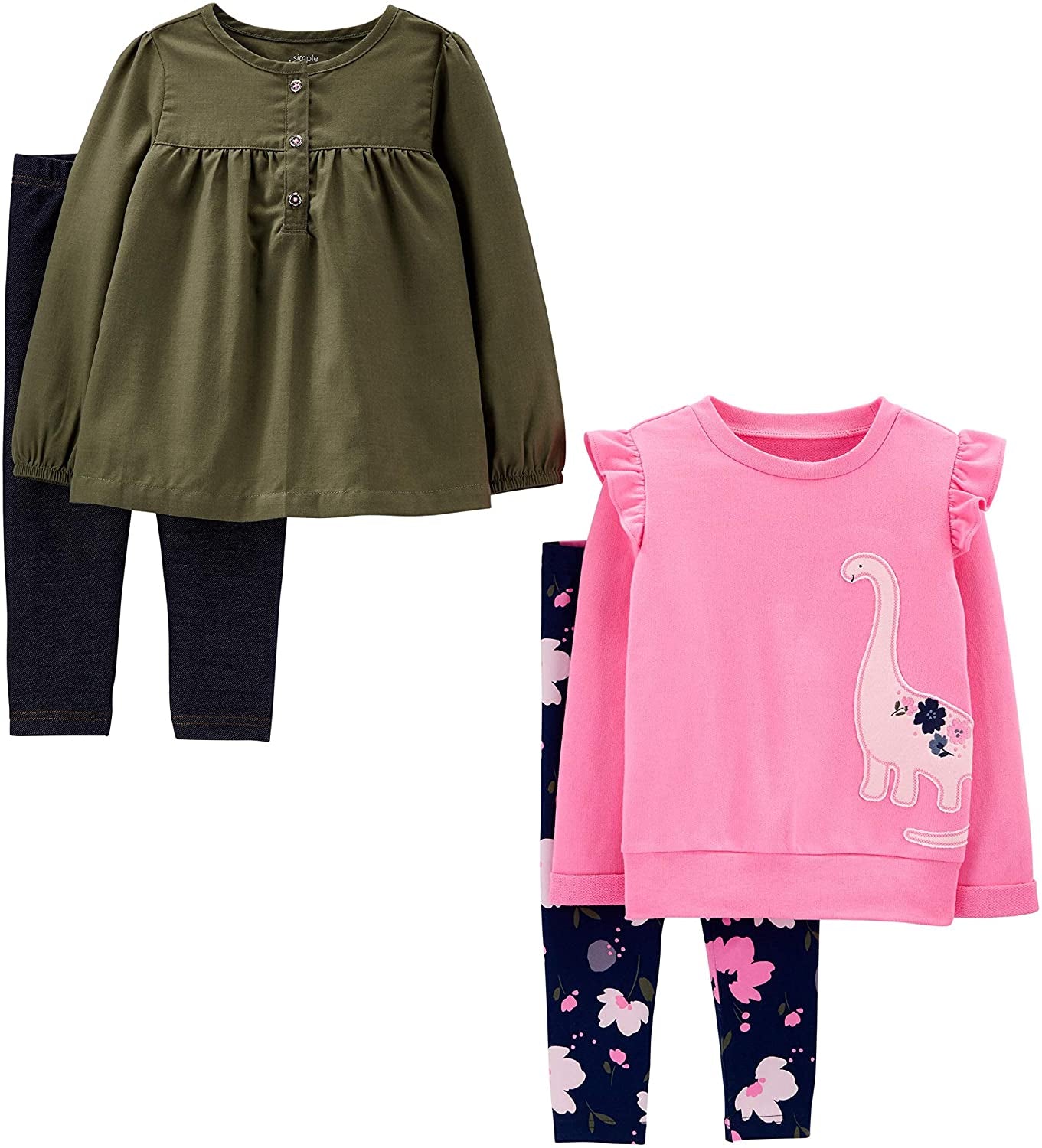 Toddlers and Baby Girls' 4-Piece Long-Sleeve Shirts and Pants Playwear Set