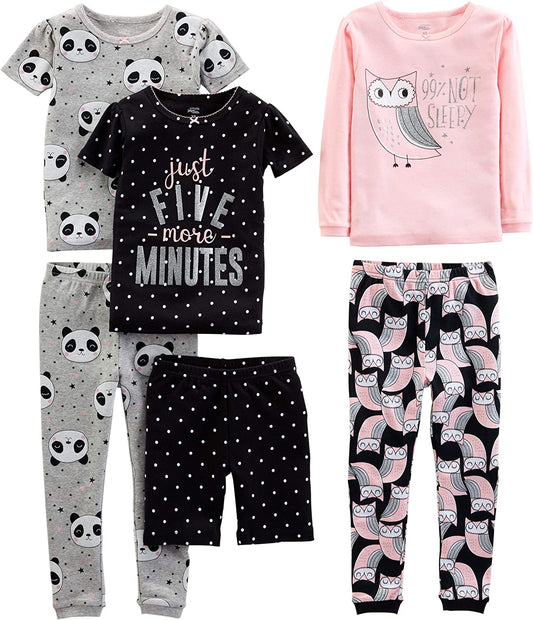 Babies, Toddlers, and Girls' 6-Piece Snug-Fit Cotton Pajama Set