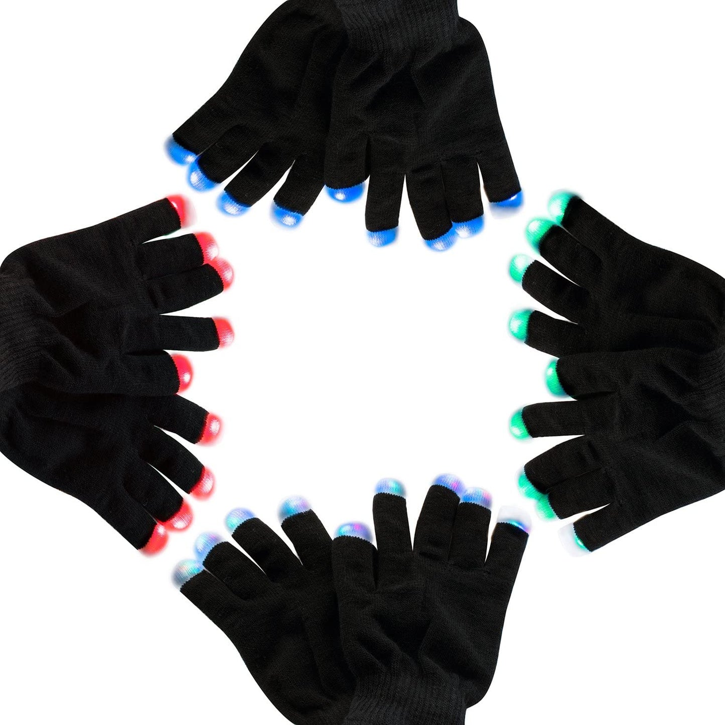 Black Knit Gloves LED Strobe Fingertips with 3 Colors for Light Shows, Raves, Concerts